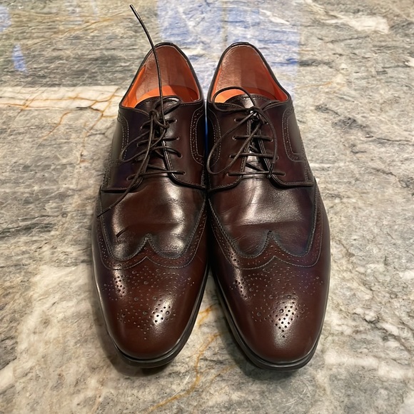 NWT Santoni Brown Wingtip Dress Shoes with laces. Size 10 - Picture 1 of 12